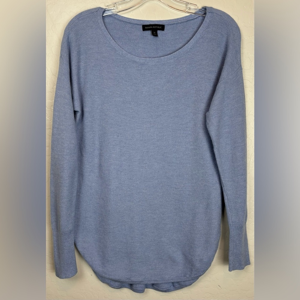 Banana Republic Womens Merino Wool Blend Scoop Neck Sweater Light Blue M 0824 - Picture 1 of 7